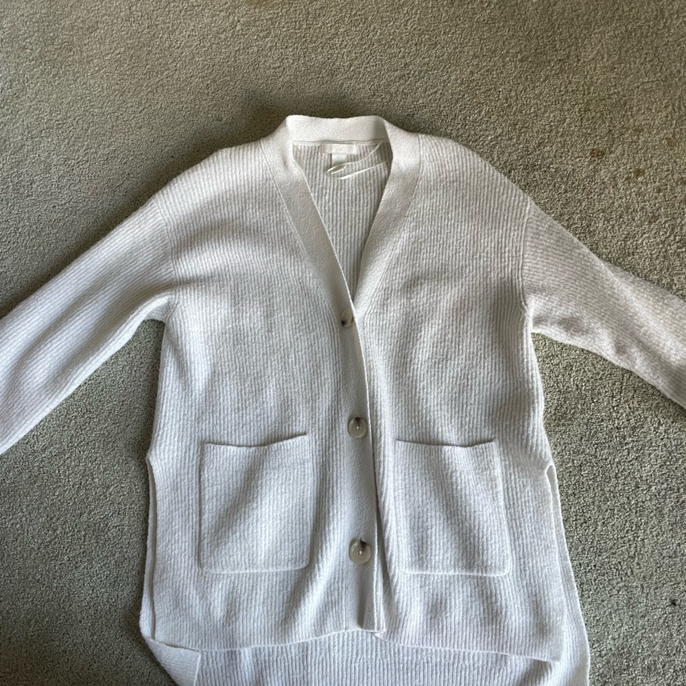 H&M White Sweater Button-Up Cardigan